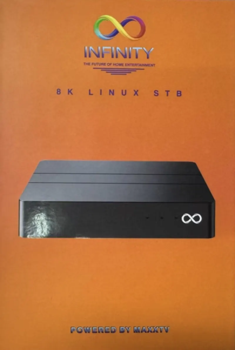 Infinity TV 8K Linux set-top box original packaging